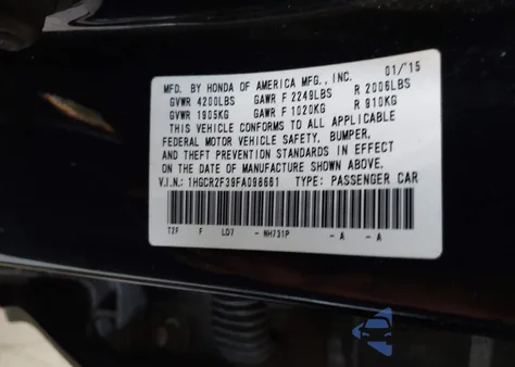 2015 Honda Accord Lx from USA, damaged, VIN 1HGCR2F39FA098661